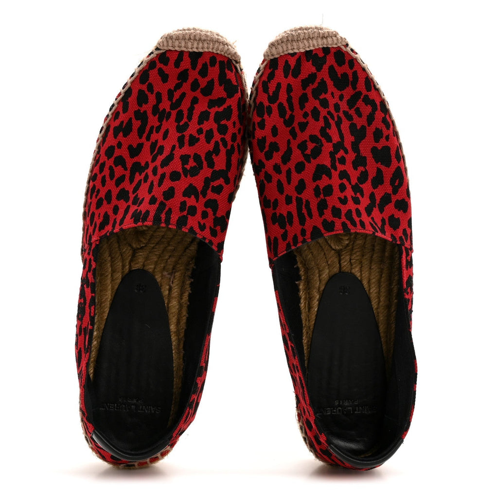Saint Laurent Canvas Women's Leopard Print Espadrilles 38 Red Black
