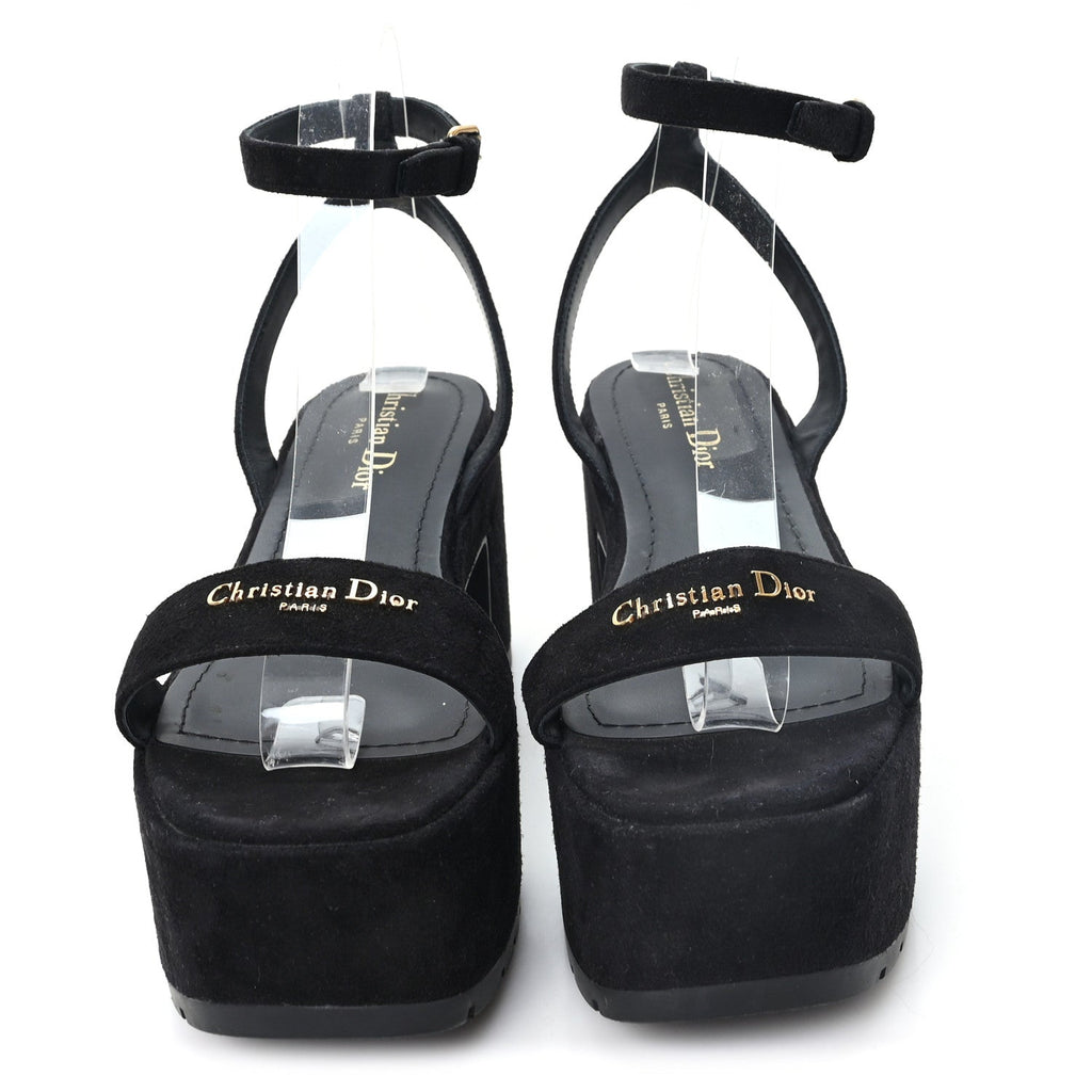 Christian Dior Calfskin Suede Women's Dway Platform Sandals 37 Black