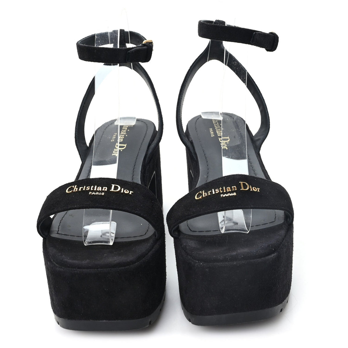 Christian Dior Calfskin Suede Women's Dway Platform Sandals 37 Black