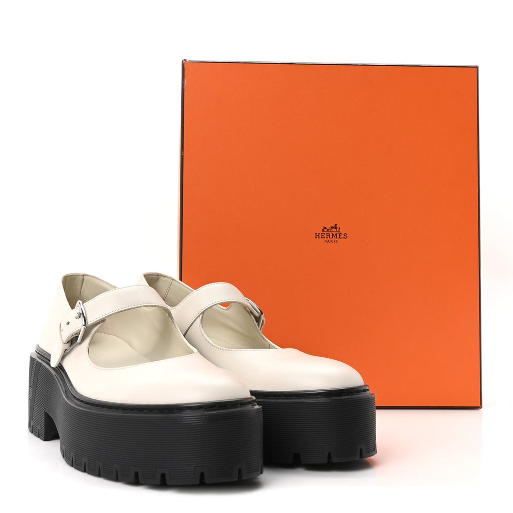 Hermes Calfskin Women's Hoxton Oxford 38 Beige Glaise