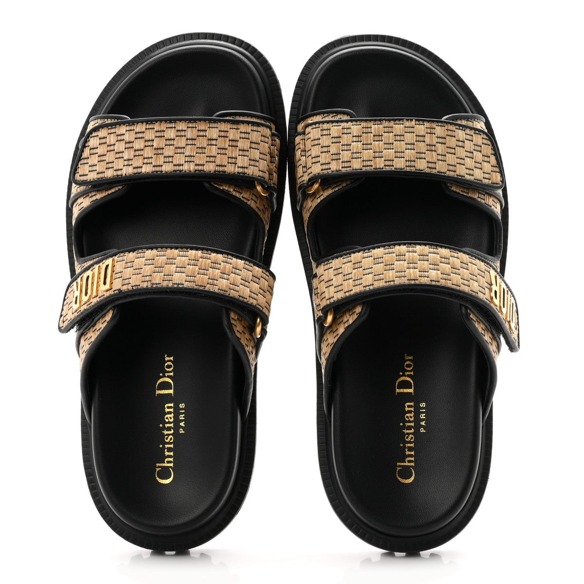 Christian Dior Raffia Women's Dioract Slide Sandals 36.5 Straw Black