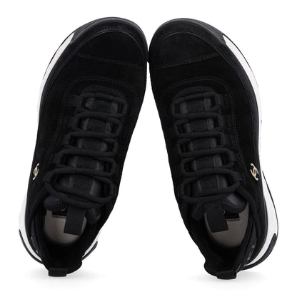 Chanel Suede Calfskin Nylon Grosgrain CC Women's Sneakers Black