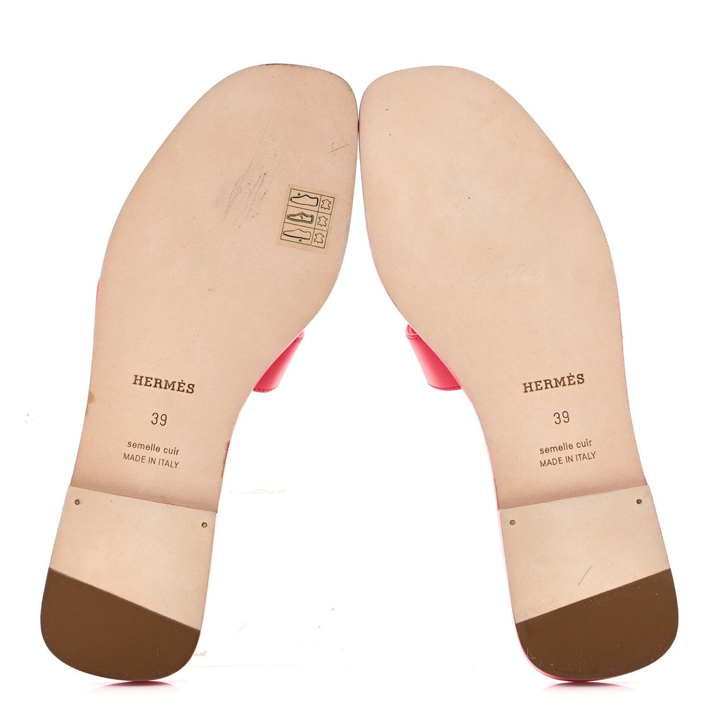 Hermes Epsom Calfskin Women's Oran Sandals 38.5 Rose Mexico