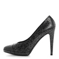 Chanel Metallic Crackled Calfskin Patent Cap Toe Women's Pumps 41 Silver Black