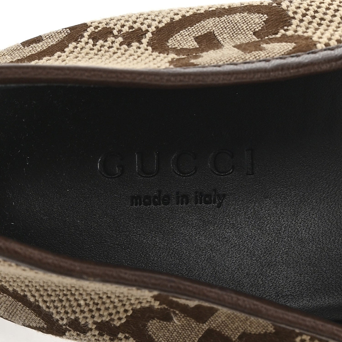Gucci Monogram Jumbo GG Women's Horsebit Jordaan Loafers 40.5 Camel Ebony Beige