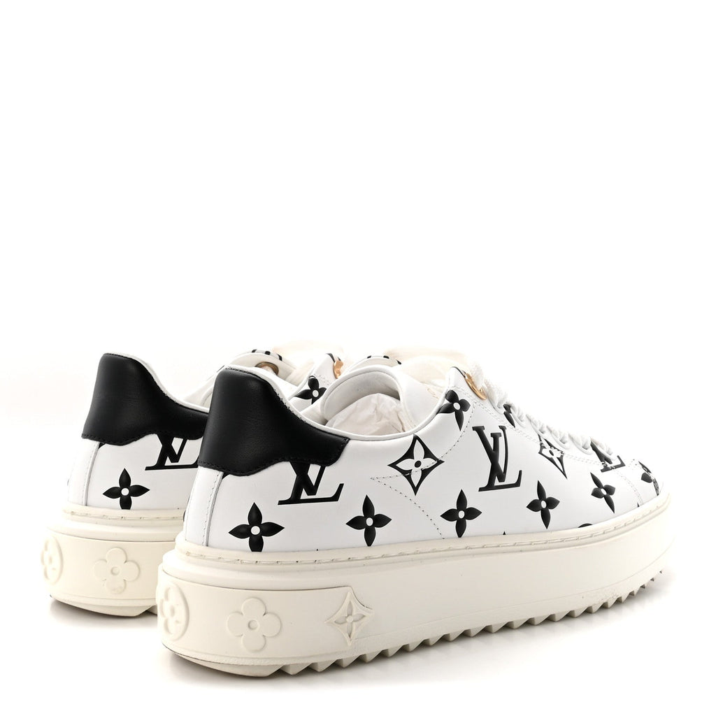 Louis Vuitton Calfskin Women's Monogram Debossed Time Out Sneakers 35 Black