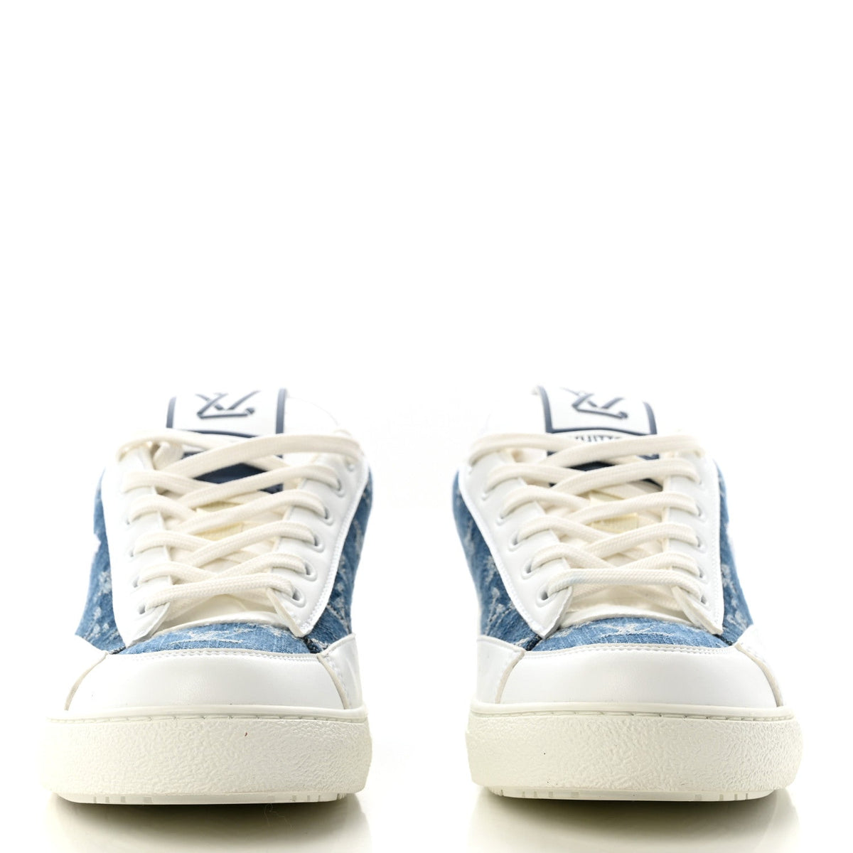 Louis Vuitton Calfskin Monogram Denim Women's Charlie Sneakers 40 White Blue