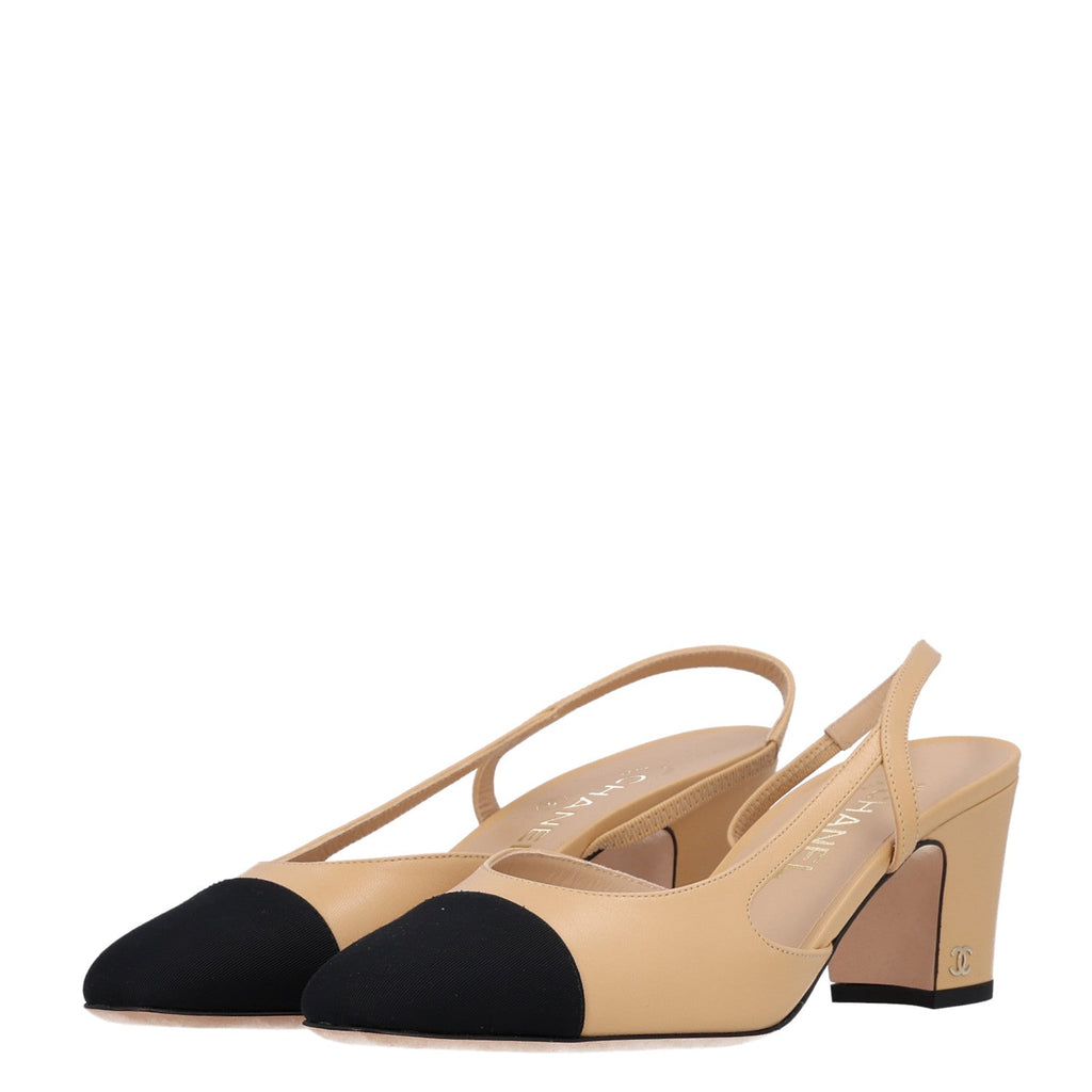 Chanel Goatskin Grosgrain Cap Toe CC Slingback Women's Pumps