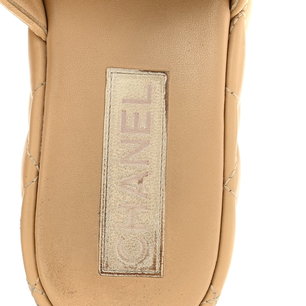 Chanel Lambskin Women's Quilted CC Wedge Mules 36 Beige