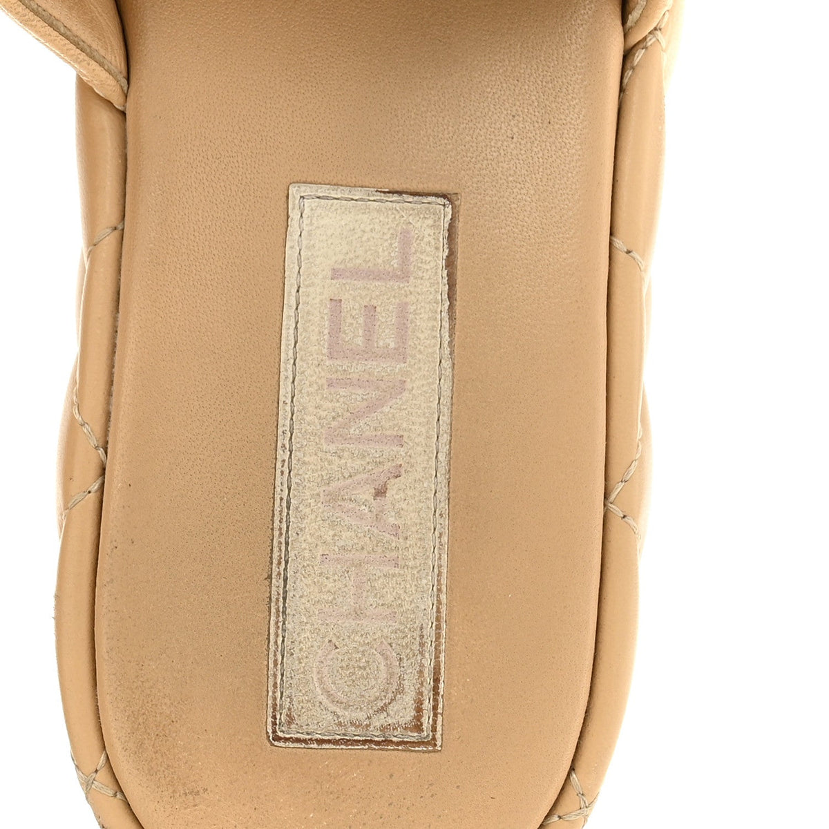 Chanel Lambskin Women's Quilted CC Wedge Mules 36 Beige