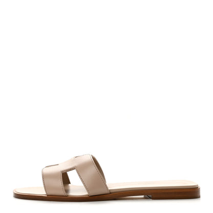 Hermes Box Calfskin Oran Women's Sandals Camel