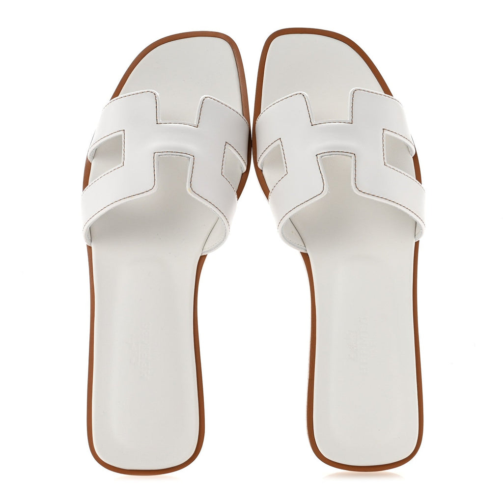 Hermes Box Calfskin Women's Oran Sandals 36 White