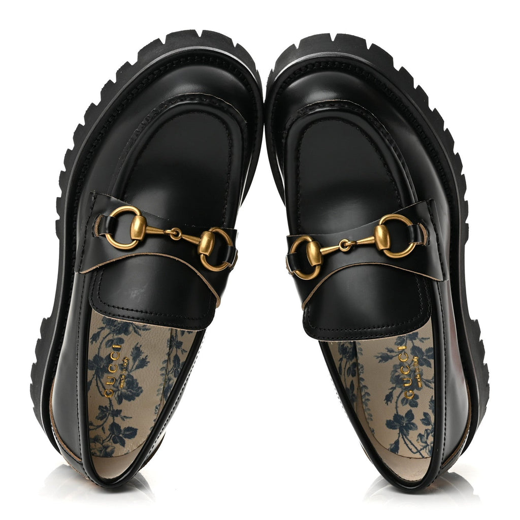 Gucci Cordovan Lux Women's Harald Horsebit Platform Loafers 35.5 Black