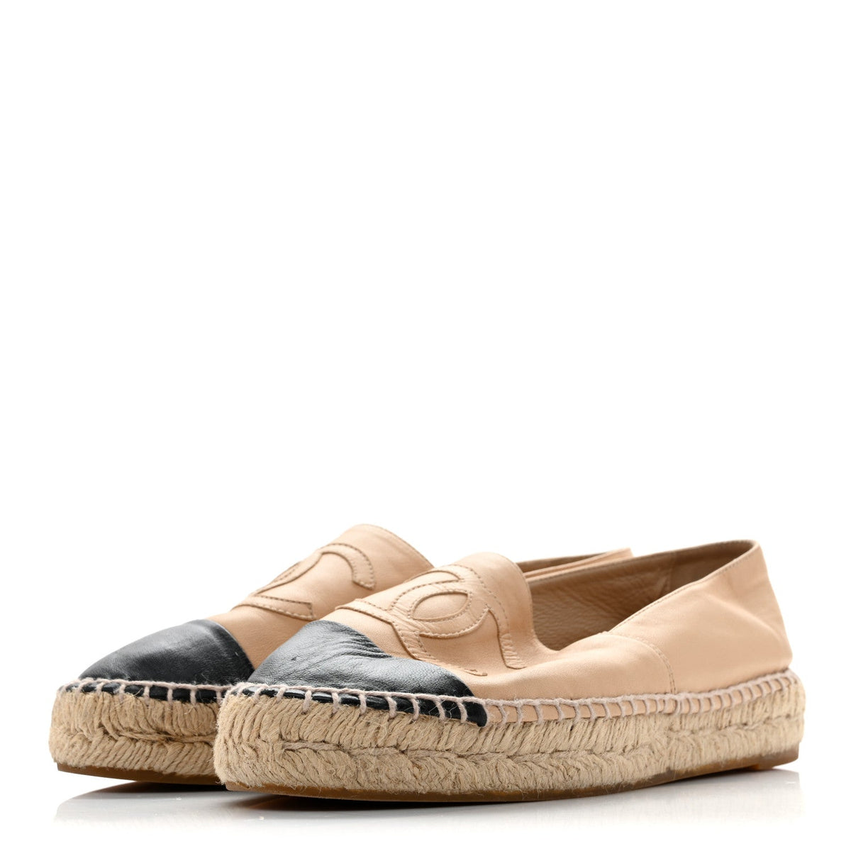 Chanel Lambskin Women's CC Espadrilles 37 Beige Black