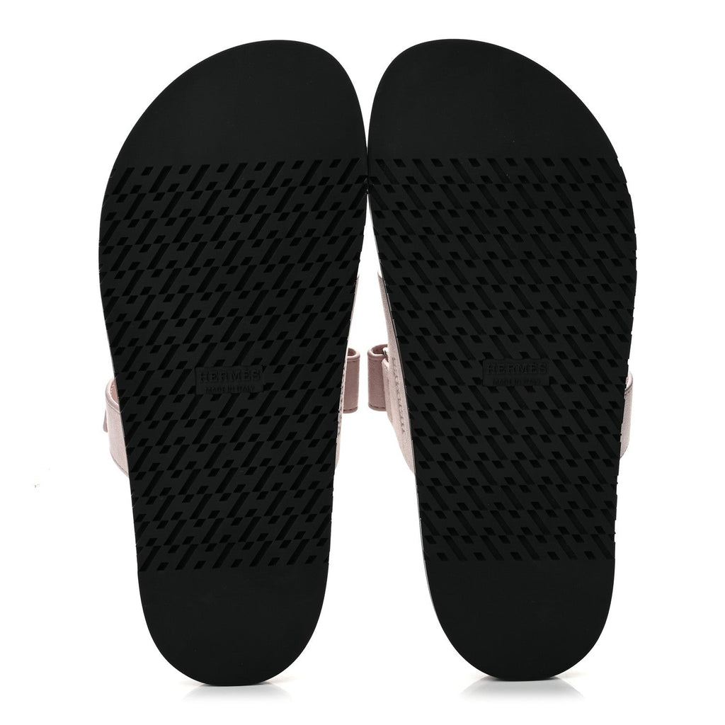 Hermes Suede Goatskin Women's Chypre Sandals 39 Rose Porcelaine