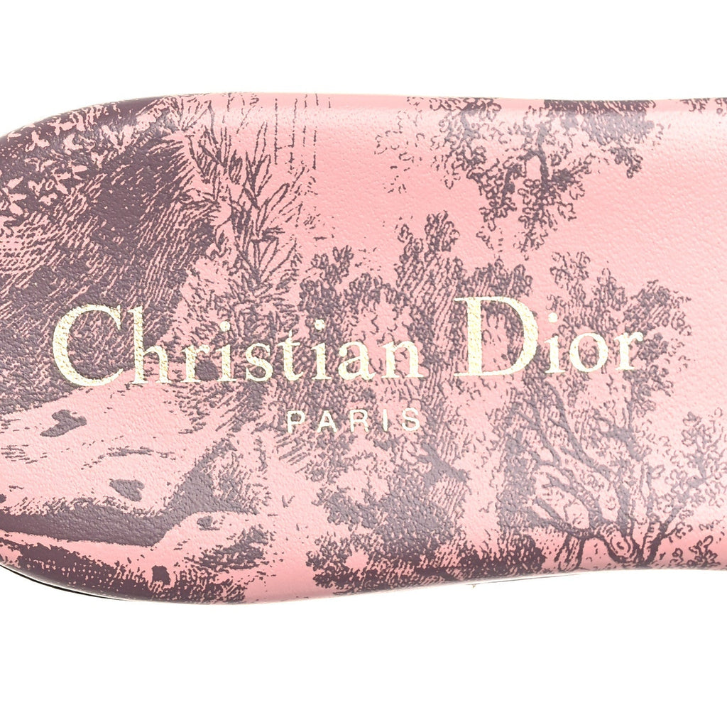 Christian Dior Canvas Women's Toile De Jouy Embroidered Dway Flat Slide Sandals 36 Chateau Rose