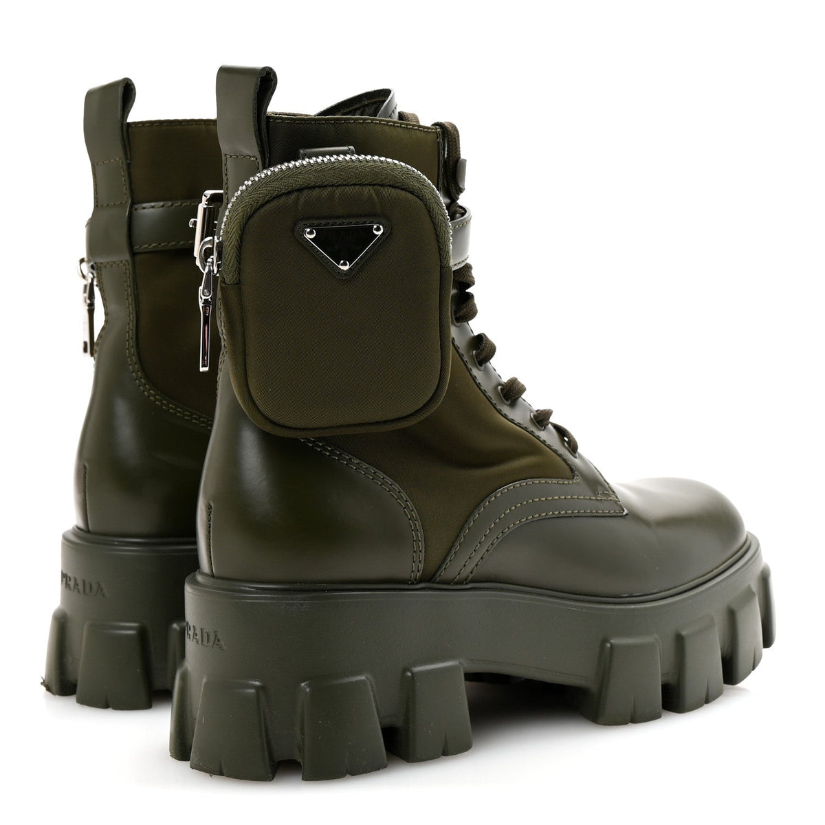 Prada Spazzolato Re-Nylon Women's Monolith 55mm Boots 37.5 Militare