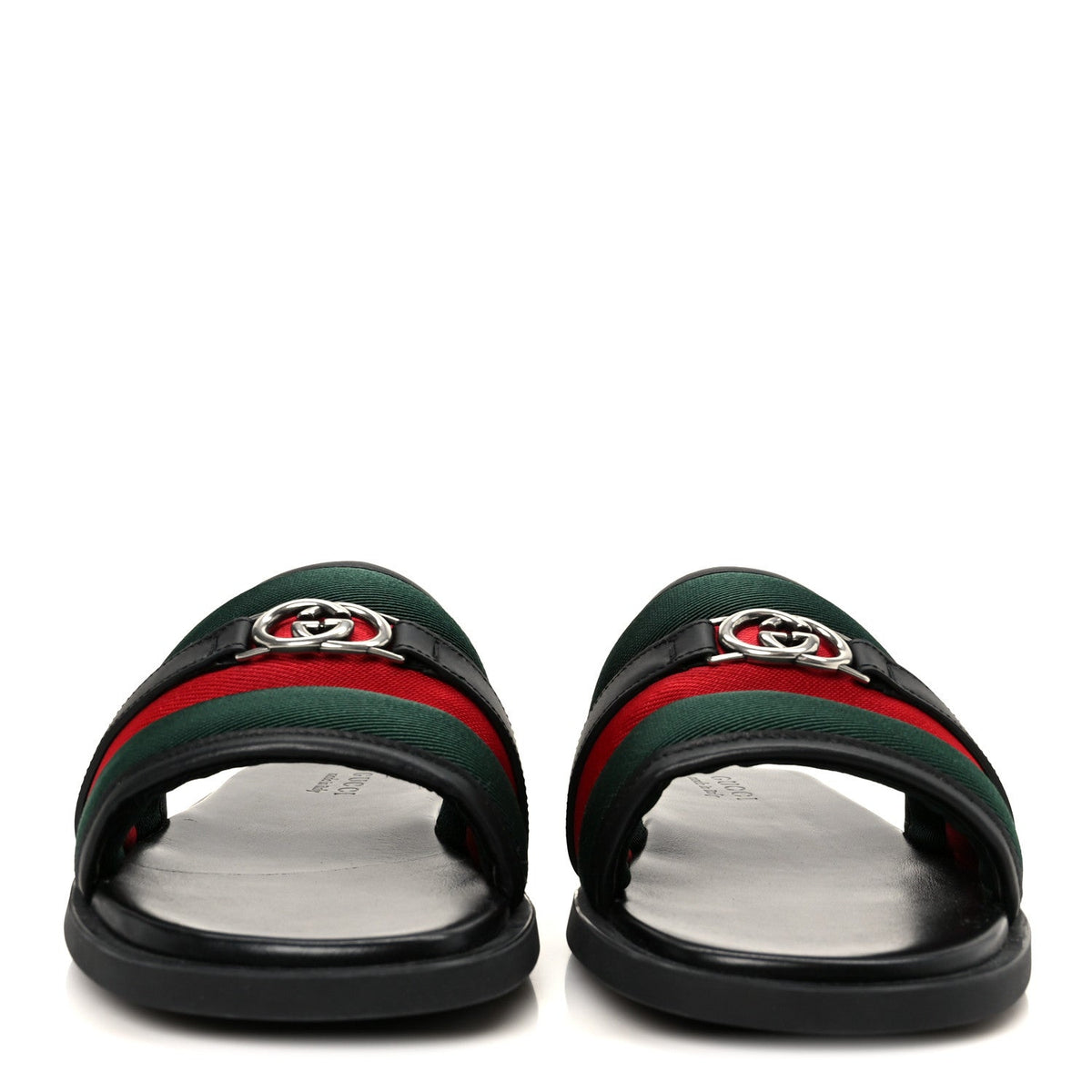 Gucci Nylon Calfskin Men's Web Interlocking G Maverik Slide Sandals 41 Black
