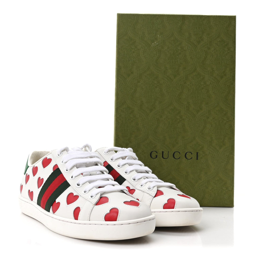 Gucci Calfskin Miro Soft Web Heart Cut Out Women's Ace Sneakers 36.5 White