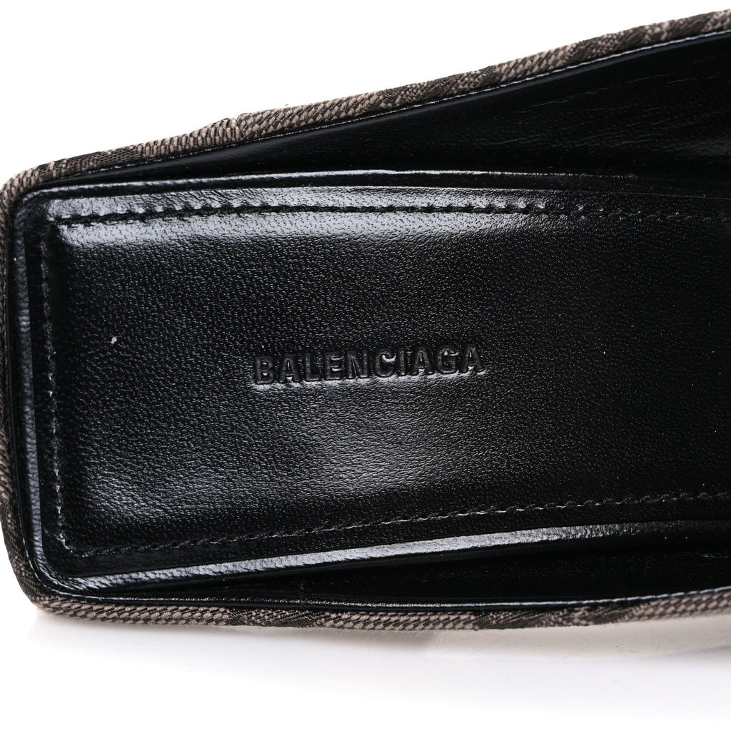 Balenciaga Monogram Canvas Women's Square Knife 80mm Mules 38.5 Dark Mink Grey Dark Brown