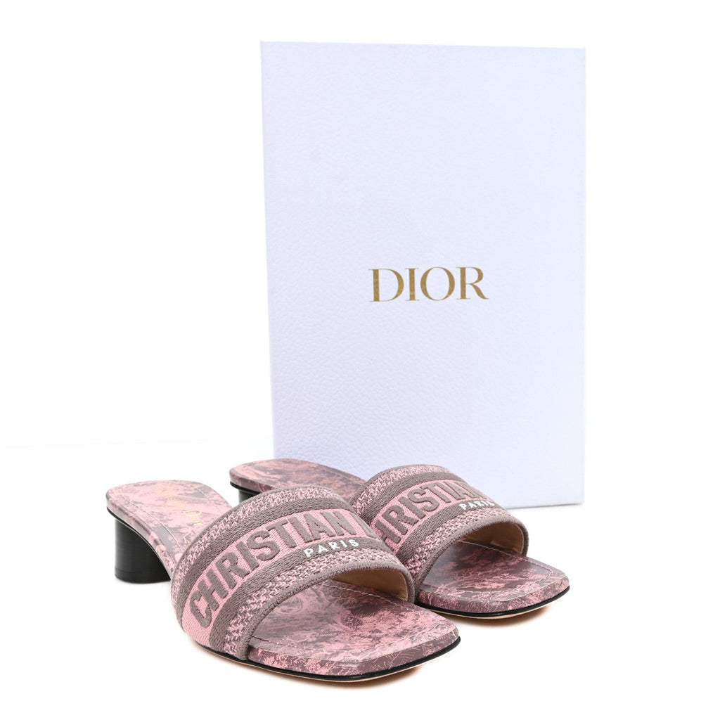 Christian Dior Canvas Toile De Jouy Women's Dway Slide Sandals 37.5 Quartz Grey