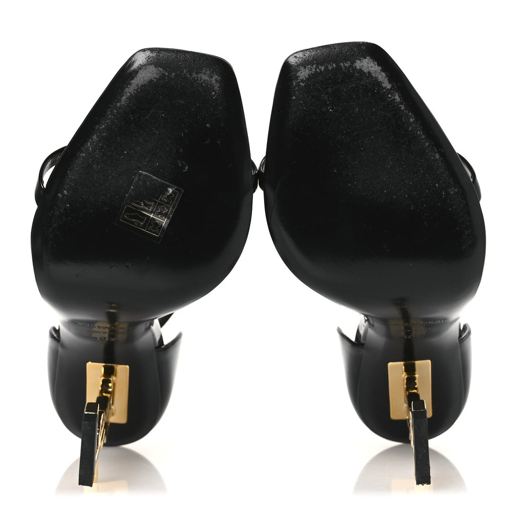 Saint Laurent Patent Calfskin Women's Opyum 110 Sandals 40.5 Black Gold