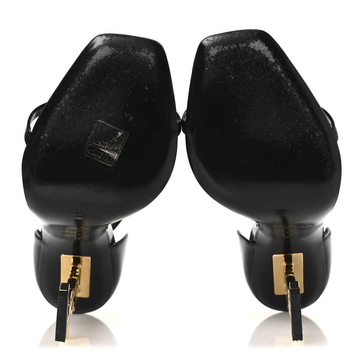 Saint Laurent Patent Calfskin Women's Opyum 110 Sandals 40.5 Black Gold
