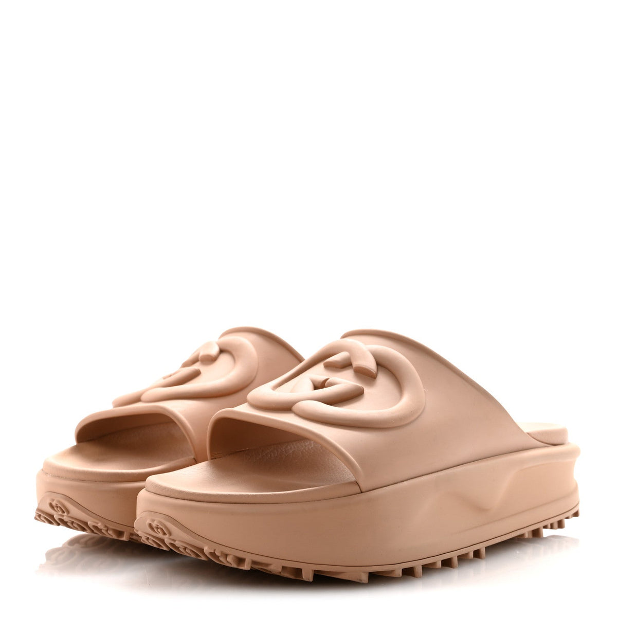 Gucci Rubber Men's Interlocking G Platform Slide Sandals 9 Vintage Camel