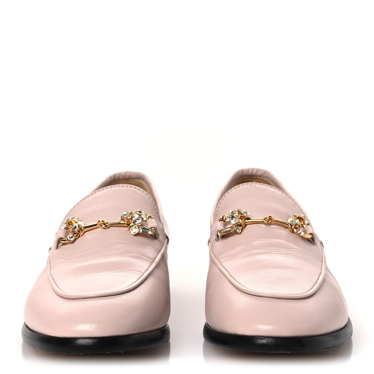 Gucci Malaga Kid Women's Crystal Horsebit Jordaan Loafers 37 Pink Hibiscus