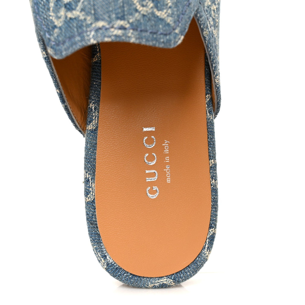 Gucci Denim GG Malaga Kid Women's Princetown Slippers 36.5 Light Blue Royale