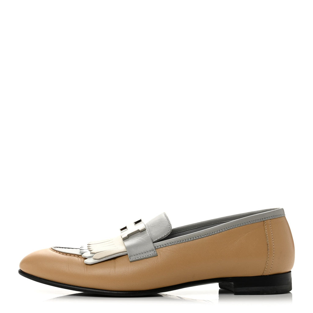 Hermes Goatskin Women's Royal Loafers 38 Beige Albinos