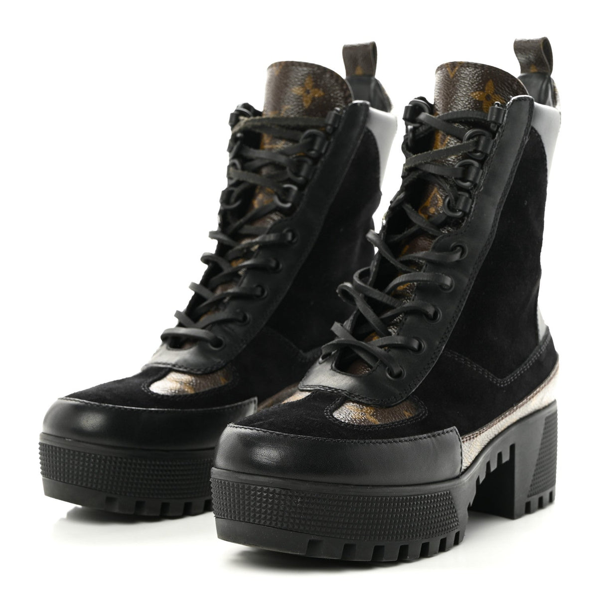 Louis Vuitton Suede Calfskin Monogram Women's Laureate Desert Boots 36 Black