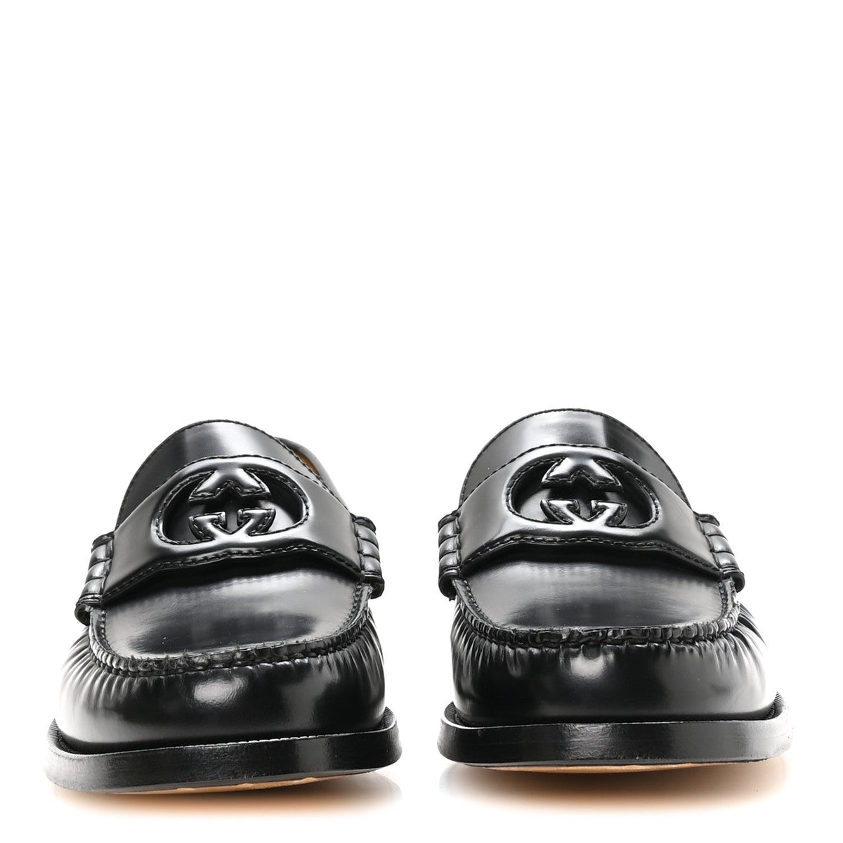 Gucci Calfskin Men's Interlocking G Millennial Ribot Loafers 8 Black
