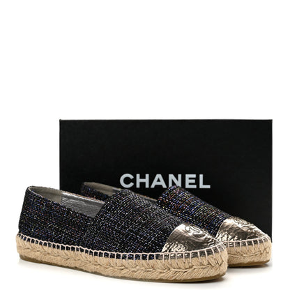 Chanel Tweed Patent Goatskin Women's CC Espadrilles 39 Black Pink Yellow