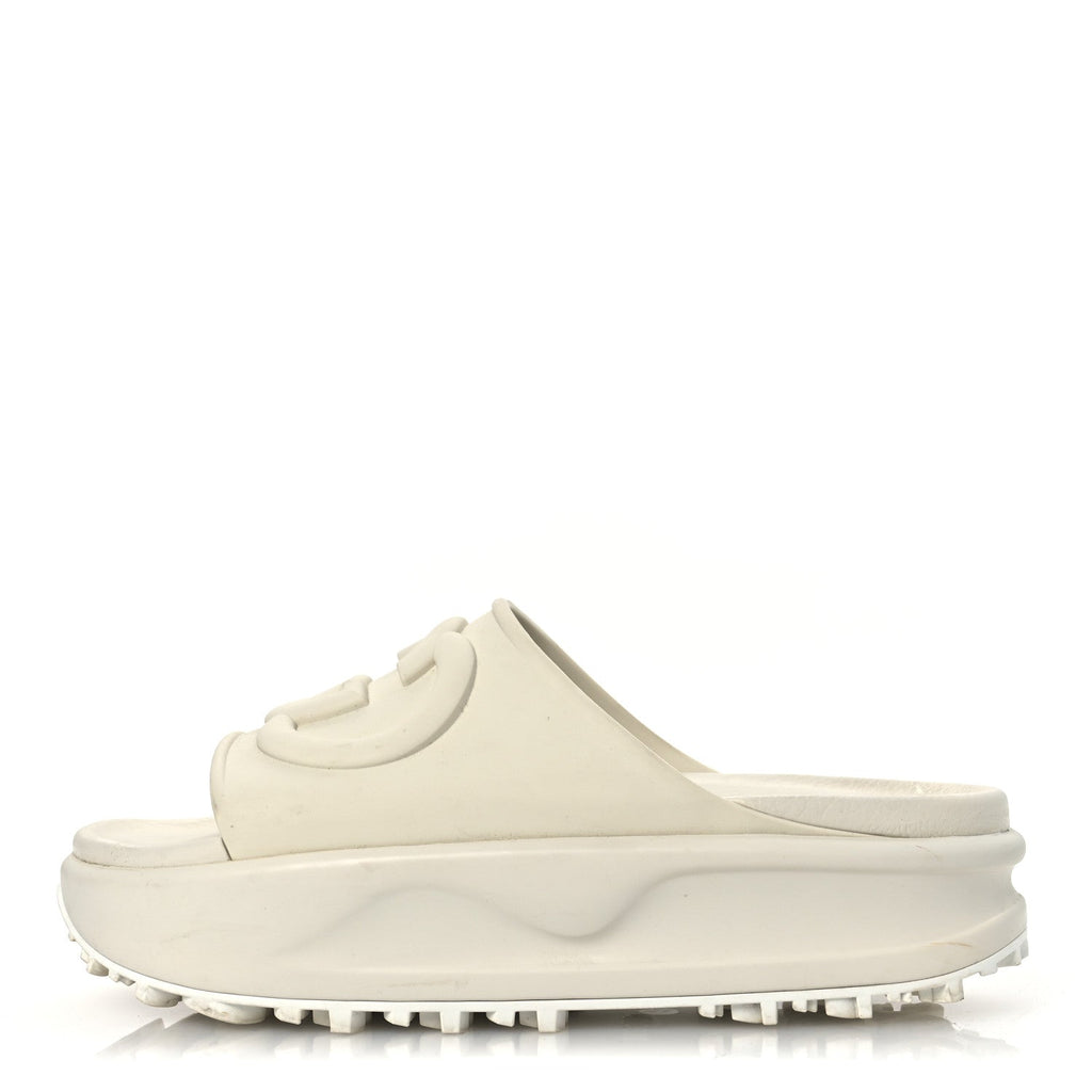 Gucci Rubber Women's Interlocking G Platform 42mm Slide Sandals 40 Off White