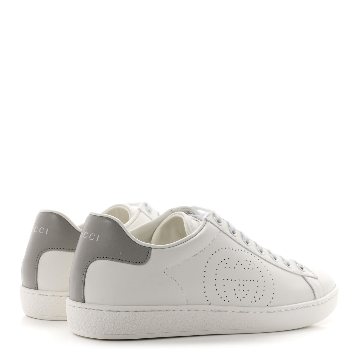 Gucci Calfskin Women's Interlocking G Ace Sneakers 38.5 White Grey Sky