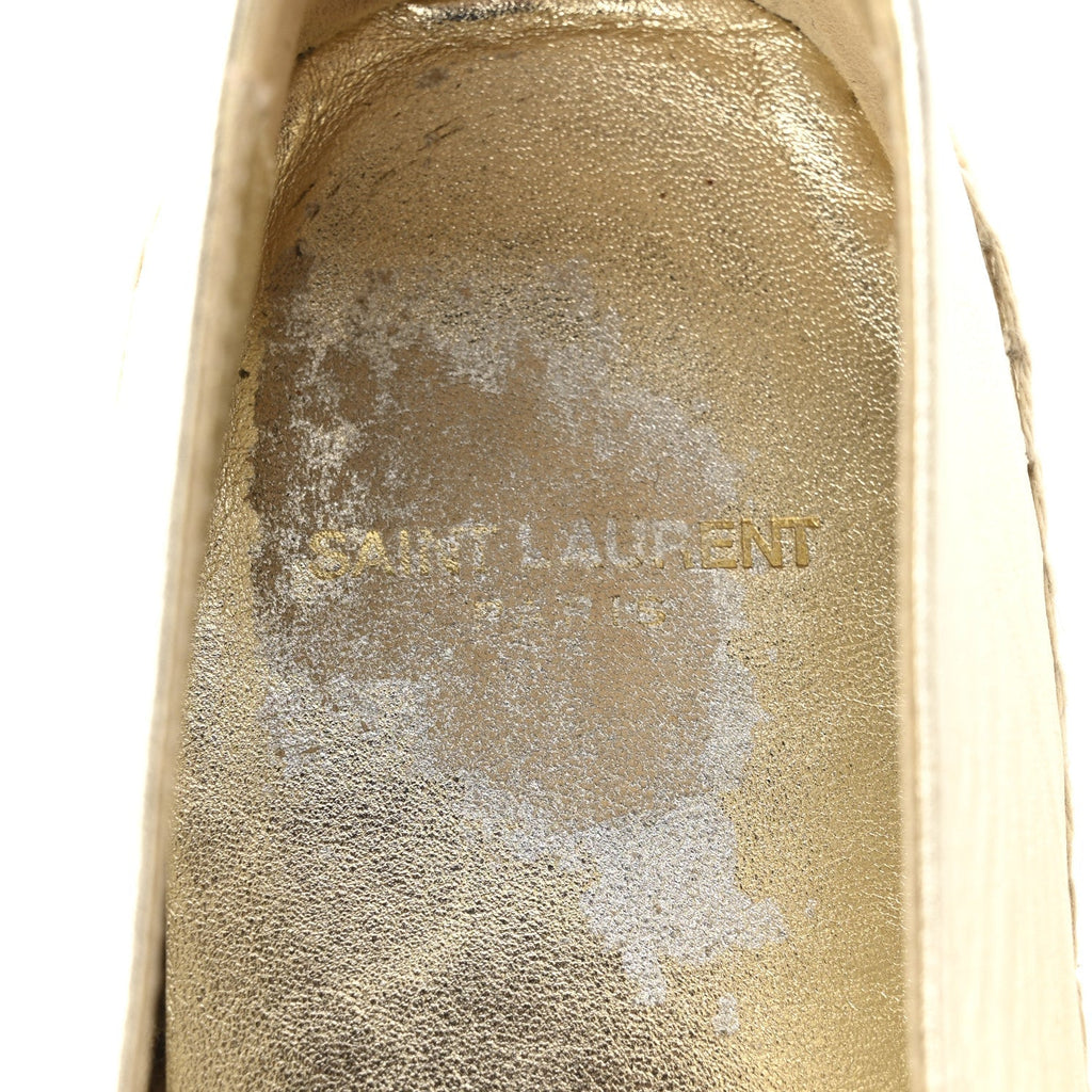 Saint Laurent Metallic Lambskin Women's Monogram Espadrilles 38 Platino