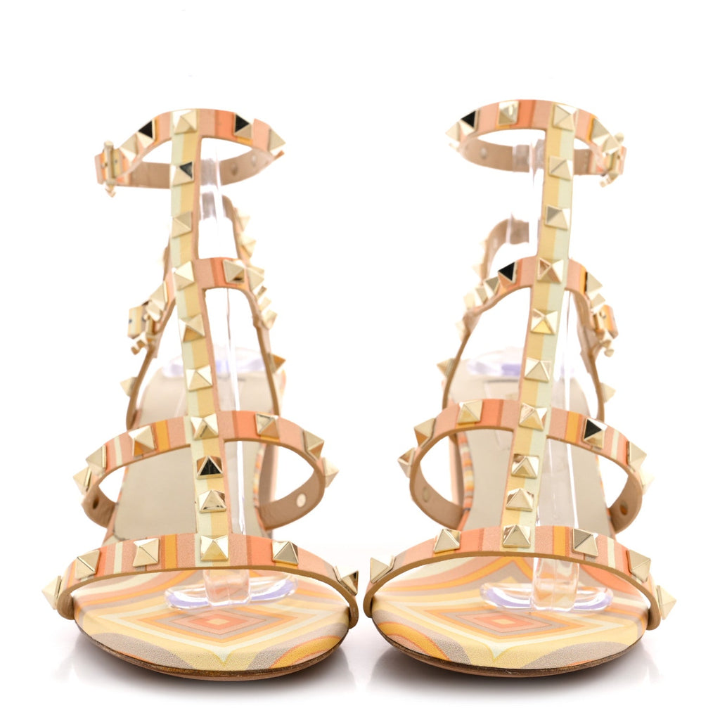 Valentino Garavani Nappa Calfskin Women's Rockstud City Sandals 38 Mandarin Sorbet