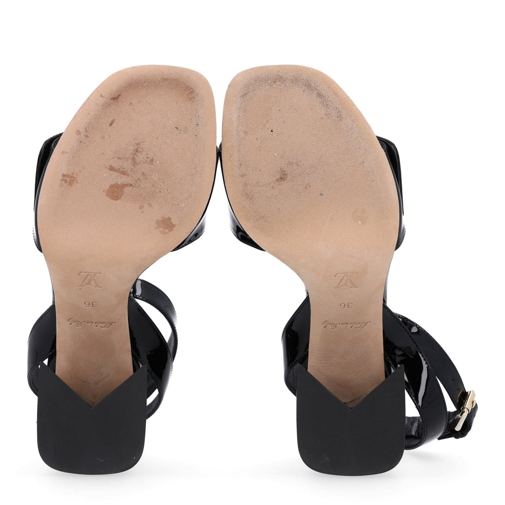 Louis Vuitton Patent Calfskin Women's Shake Sandals 36 Black