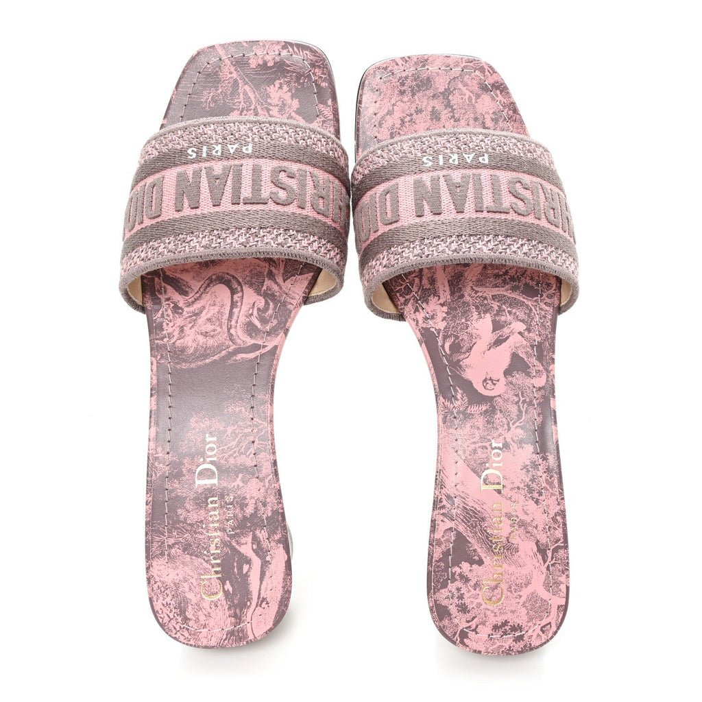 Christian Dior Canvas Toile De Jouy Women's Dway Slide Sandals 37.5 Quartz Grey