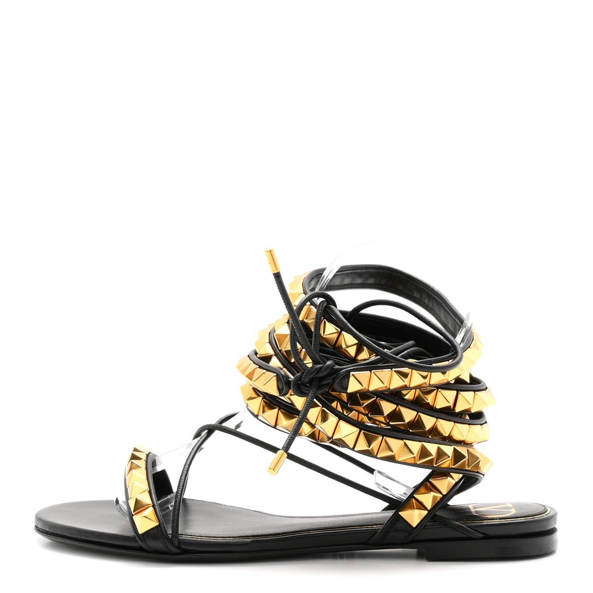 Valentino Garavani Calfskin Women's Rockstud No Limit Gladiator Flat Sandals 37 Black