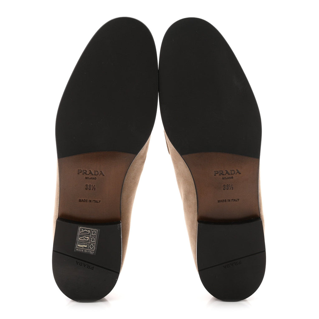 Prada Suede Calfskin Women's Metal Triangle Logo 10mm Loafers 38.5 Corda