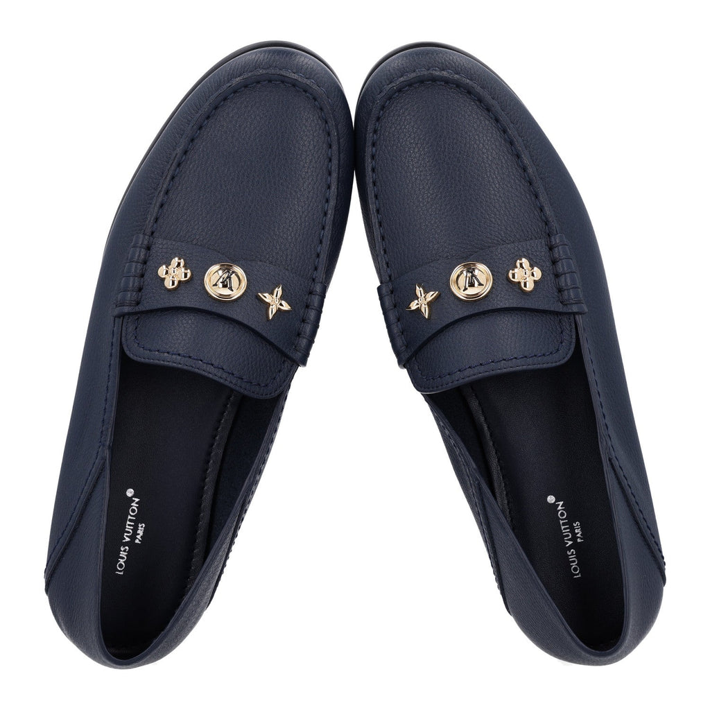 Louis Vuitton Grained Calfskin Women's Ivy Loafers 40.5 Navy Blue
