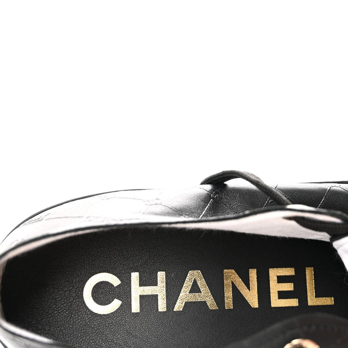 Chanel Lambskin Printed Logo Women's Sneakers 38 Black
