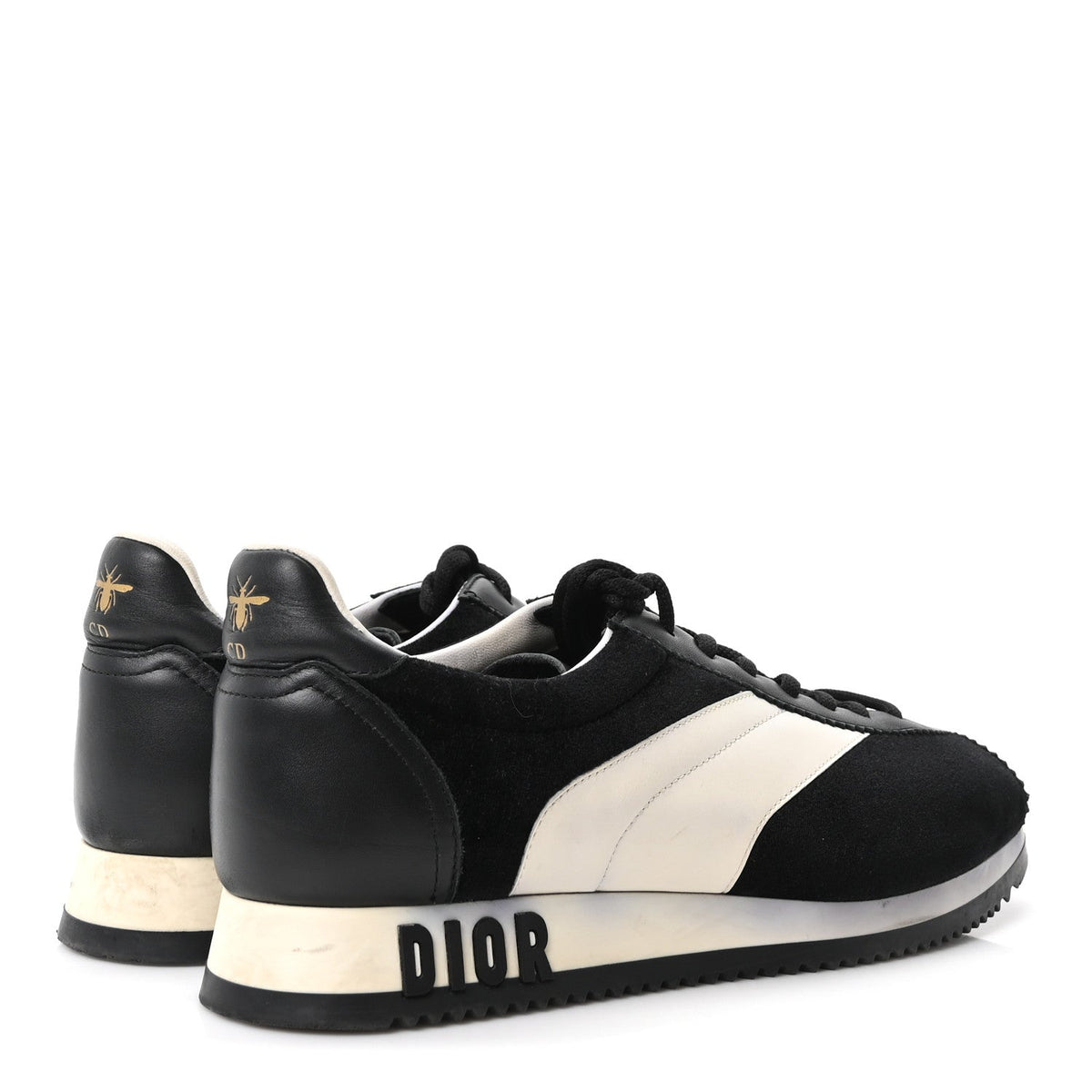 Christian Dior Velvet Calfskin Women's Diorun Sneakers 37.5 Black Off White