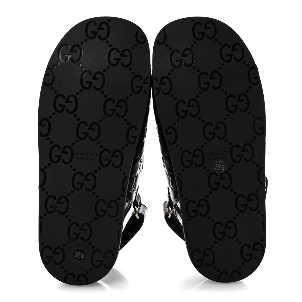 Gucci Embossed Calfskin Women's Guccissima GG Sandals 36.5 Black