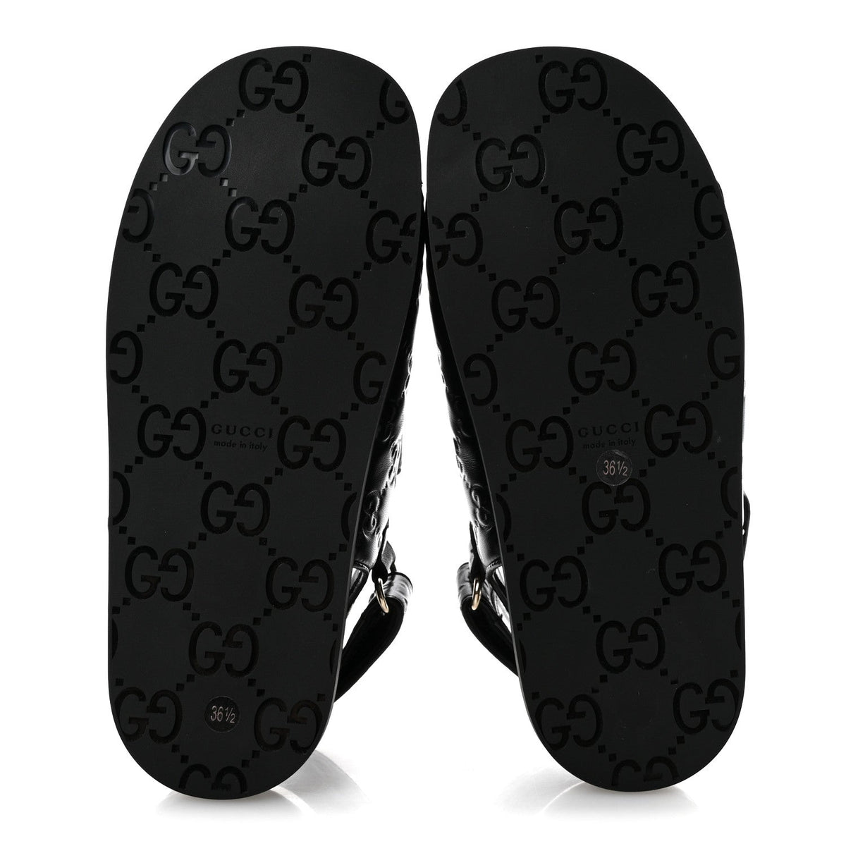 Gucci Embossed Calfskin Women's Guccissima GG Sandals 36.5 Black