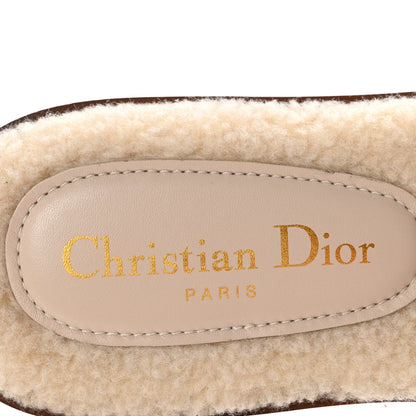 Christian Dior Suede Shearling Women's Dway Slide Sandals 38 Cookie