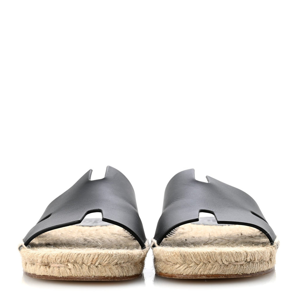 Hermes Calfskin Men's Antigua Espadrille Sandals 39 Black