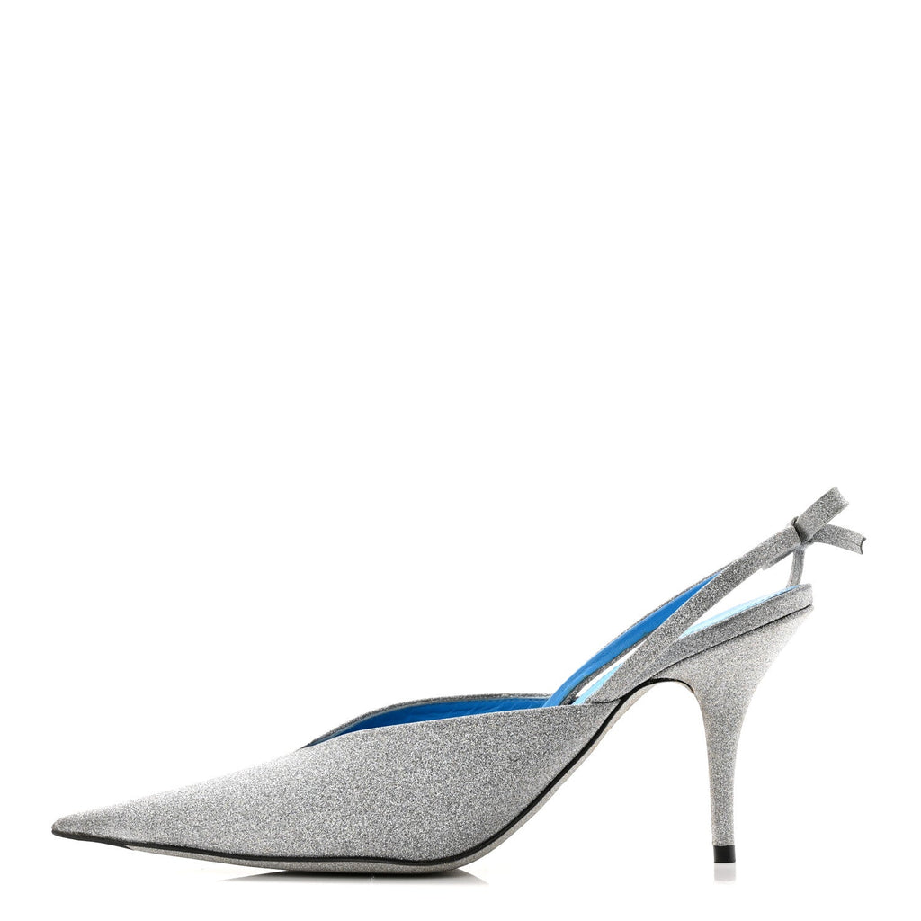 Balenciaga Glitter Women's Knife Slingback Mules 38 Silver Blue